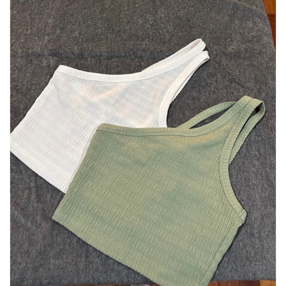 American Eagle Outfitters Ribbed Tank Tops in White and Sage Green